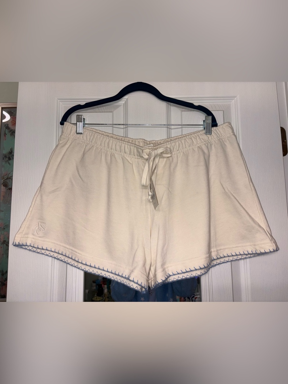 ASR Ivory Lounge Shorts with Blue Trim